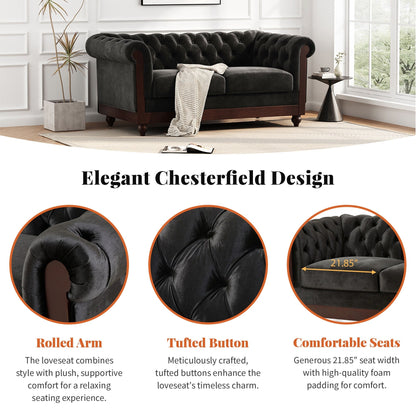 Canapé Chesterfield en velours 59,44 po avec accoudoirs roulés, dossier capitonné et capacité de 600 lb
