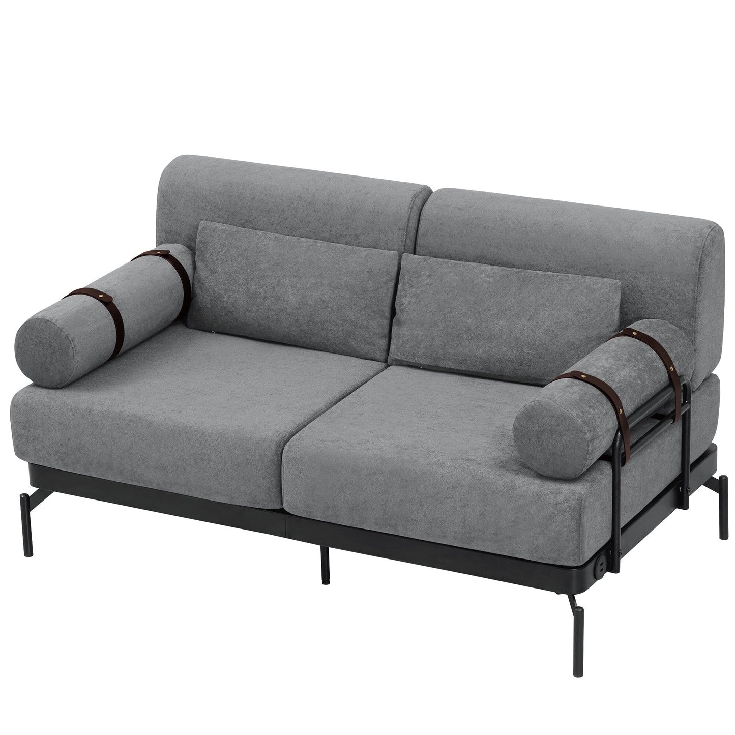 Canapé causeuse moderne en chenille de 59 po avec ports de chargement USB, accoudoirs cylindriques et capacité de charge de 440 lb