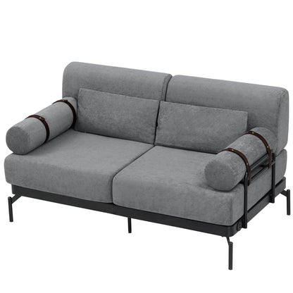 Canapé causeuse moderne en chenille de 59 po avec ports de chargement USB, accoudoirs cylindriques et capacité de charge de 440 lb