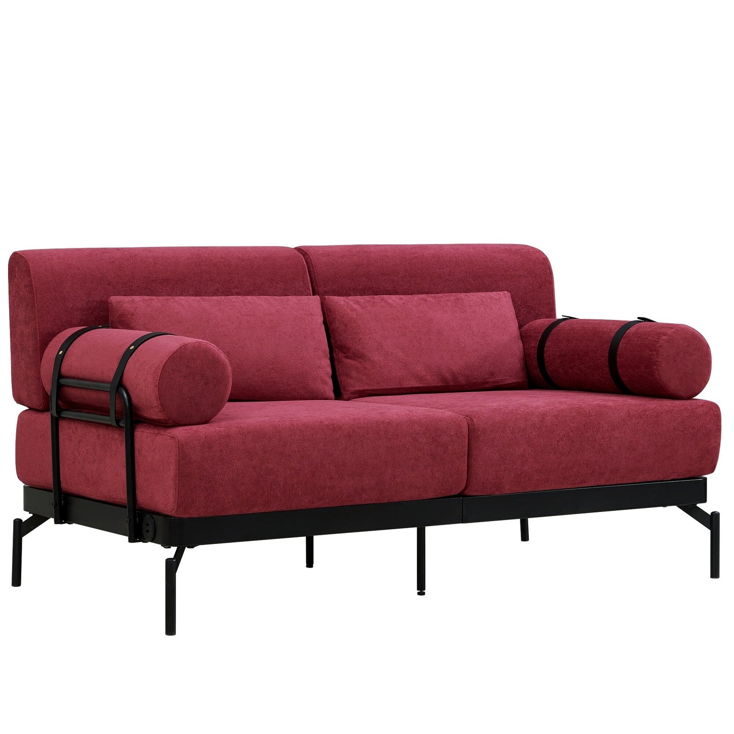 Canapé causeuse moderne en chenille de 59 po avec ports de chargement USB, accoudoirs cylindriques et capacité de charge de 440 lb