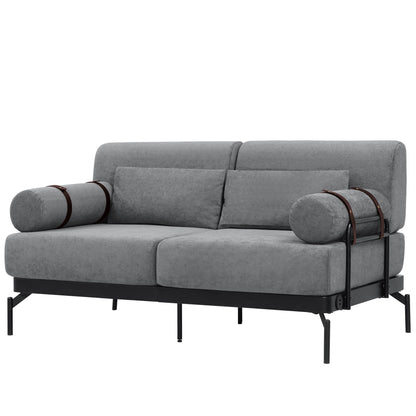 Canapé causeuse moderne en chenille de 59 po avec ports de chargement USB, accoudoirs cylindriques et capacité de charge de 440 lb