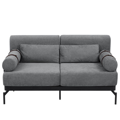 Canapé causeuse moderne en chenille de 59 po avec ports de chargement USB, accoudoirs cylindriques et capacité de charge de 440 lb