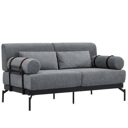 Canapé causeuse moderne en chenille de 59 po avec ports de chargement USB, accoudoirs cylindriques et capacité de charge de 440 lb