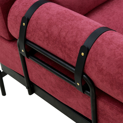Canapé causeuse moderne en chenille de 59 po avec ports de chargement USB, accoudoirs cylindriques et capacité de charge de 440 lb