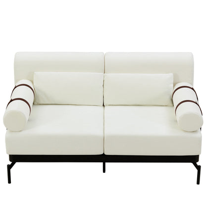 Canapé causeuse moderne en chenille de 59 po avec ports de chargement USB, accoudoirs cylindriques et capacité de charge de 440 lb