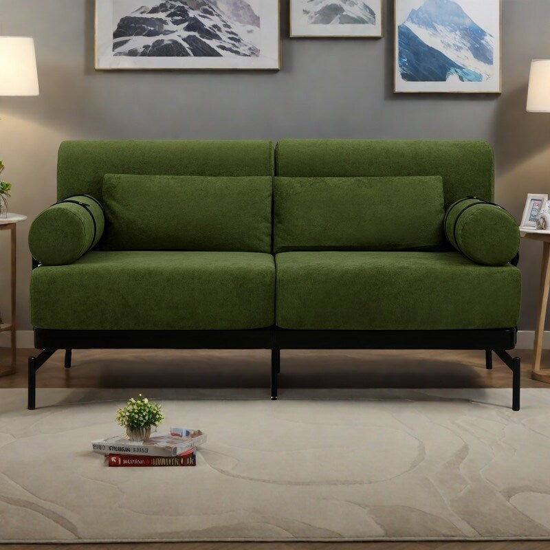 Canapé causeuse moderne en chenille de 59 po avec ports de chargement USB, accoudoirs cylindriques et capacité de charge de 440 lb