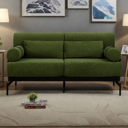 Canapé causeuse moderne en chenille de 59 po avec ports de chargement USB, accoudoirs cylindriques et capacité de charge de 440 lb