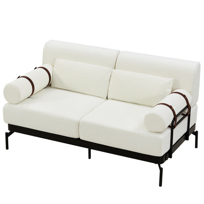 Canapé causeuse moderne en chenille de 59 po avec ports de chargement USB, accoudoirs cylindriques et capacité de charge de 440 lb