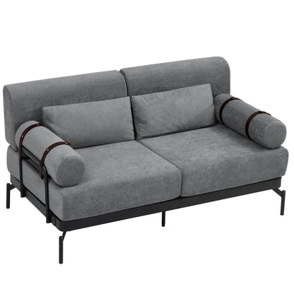 Canapé causeuse moderne en chenille de 59 po avec ports de chargement USB, accoudoirs cylindriques et capacité de charge de 440 lb