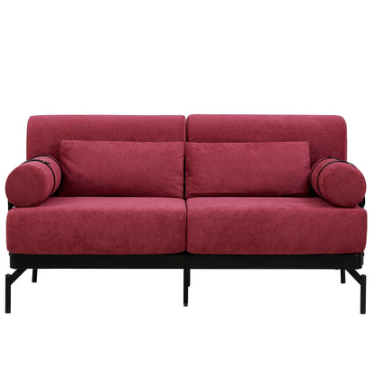Canapé causeuse moderne en chenille de 59 po avec ports de chargement USB, accoudoirs cylindriques et capacité de charge de 440 lb