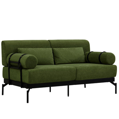 Canapé causeuse moderne en chenille de 59 po avec ports de chargement USB, accoudoirs cylindriques et capacité de charge de 440 lb
