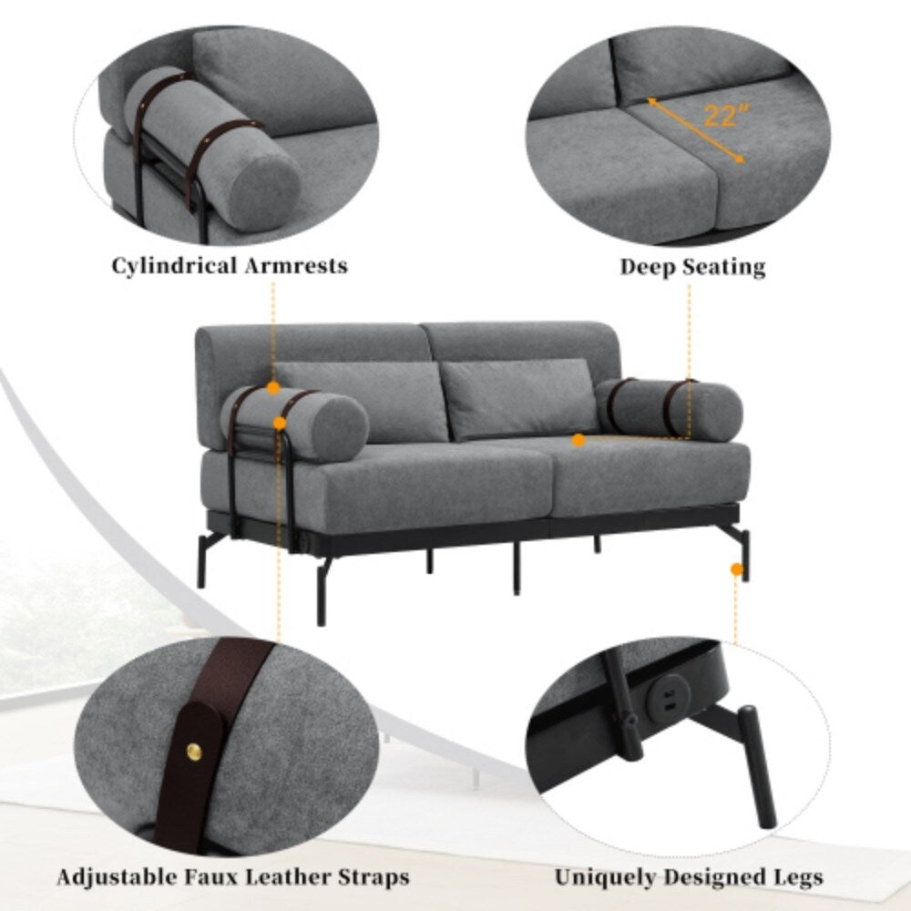 Canapé 2 places moderne avec ports USB flexibles et accoudoirs cylindriques