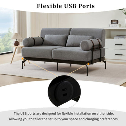 Canapé 2 places moderne avec ports USB flexibles et accoudoirs cylindriques