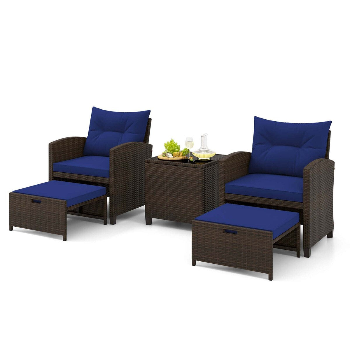 Ensemble de meubles de patio 5 pièces avec ottoman, ensemble de conversation en osier avec coussins