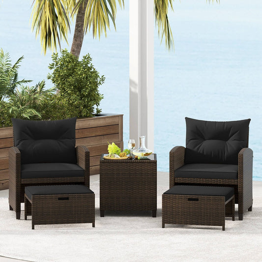 Ensemble de meubles de patio 5 pièces avec ottoman, ensemble de conversation en osier avec coussins