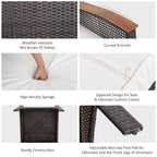 Ensemble de meubles de patio en rotin 5 pièces, table en bois d'acacia, accoudoirs, coussins, cour