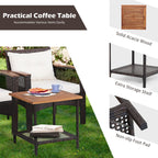 Ensemble de meubles de patio en rotin 5 pièces, table en bois d'acacia, accoudoirs, coussins, cour