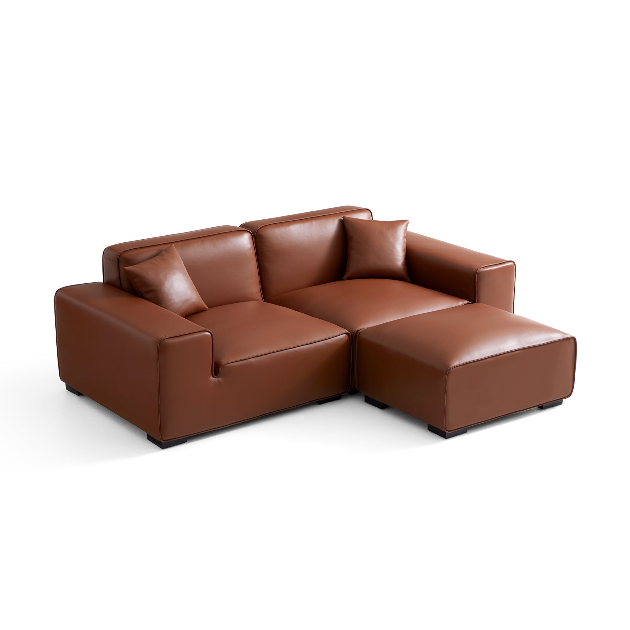 Domus Modular Khaki Leather Sofa and Ottoman