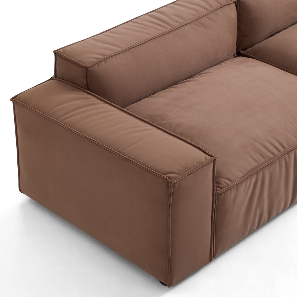 Canapé sectionnel et pouf de luxe minimaliste en tissu marron