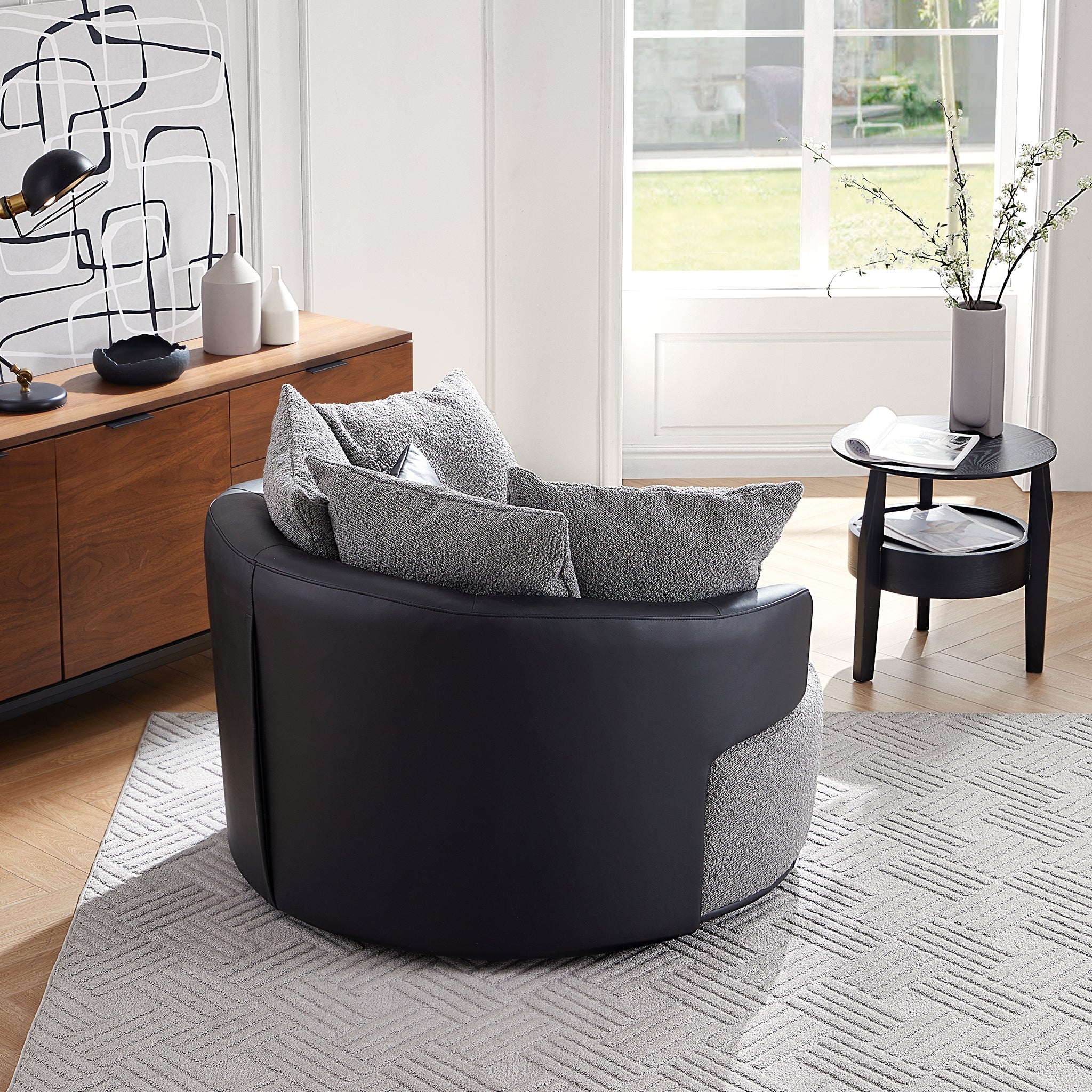 Fauteuil pivotant Luna en tissu bouclé gris clair