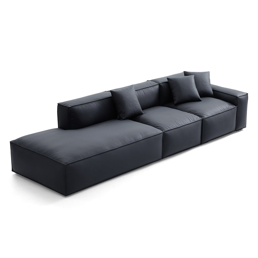 Canapé en cuir noir minimaliste géométrique