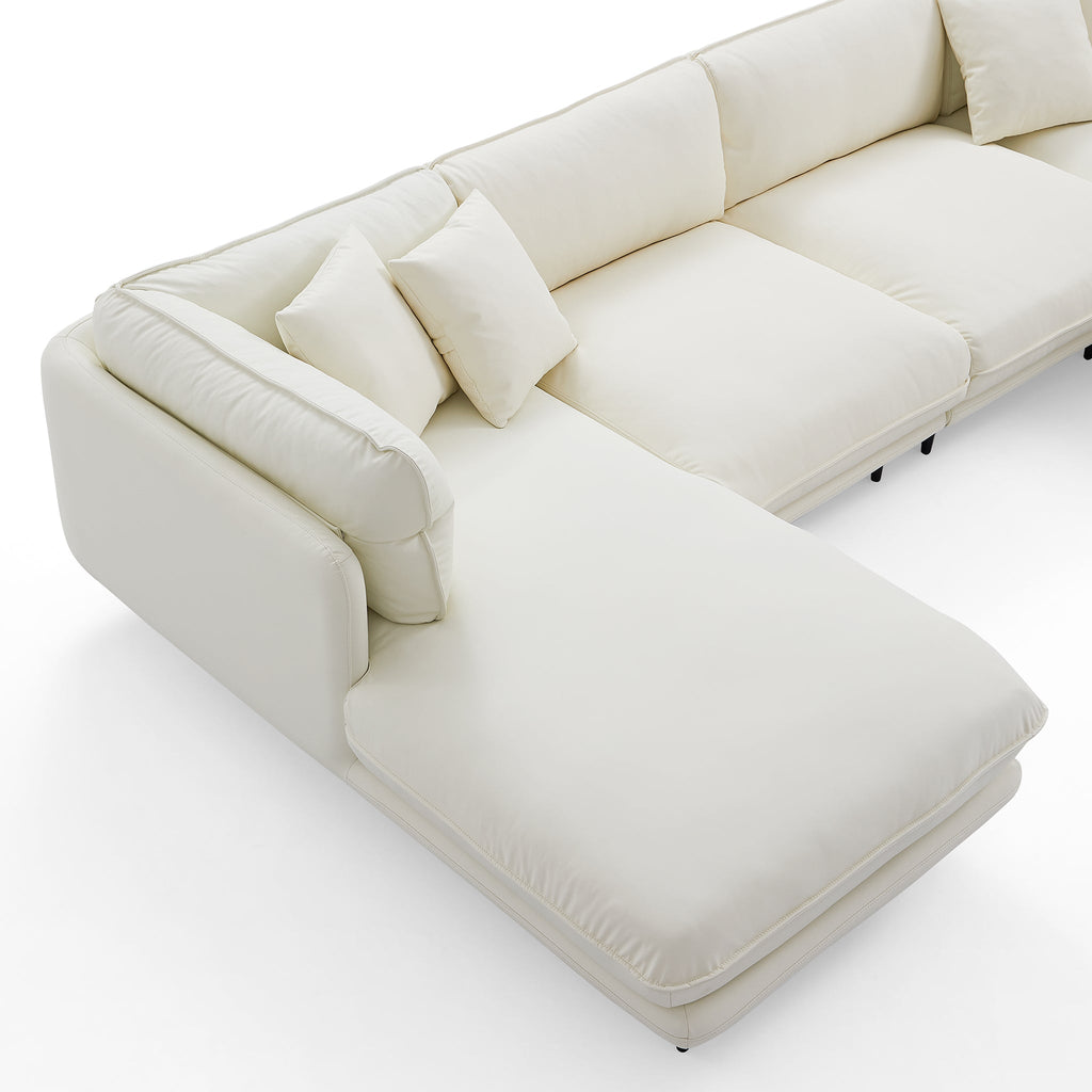 Vanilla White Leather U-Shaped Sectional