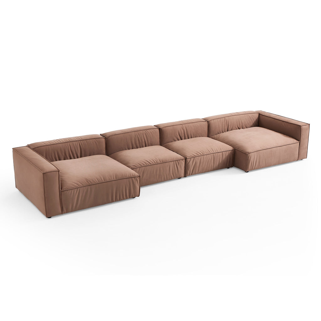 Canapé sectionnel en U de luxe en tissu marron minimaliste
