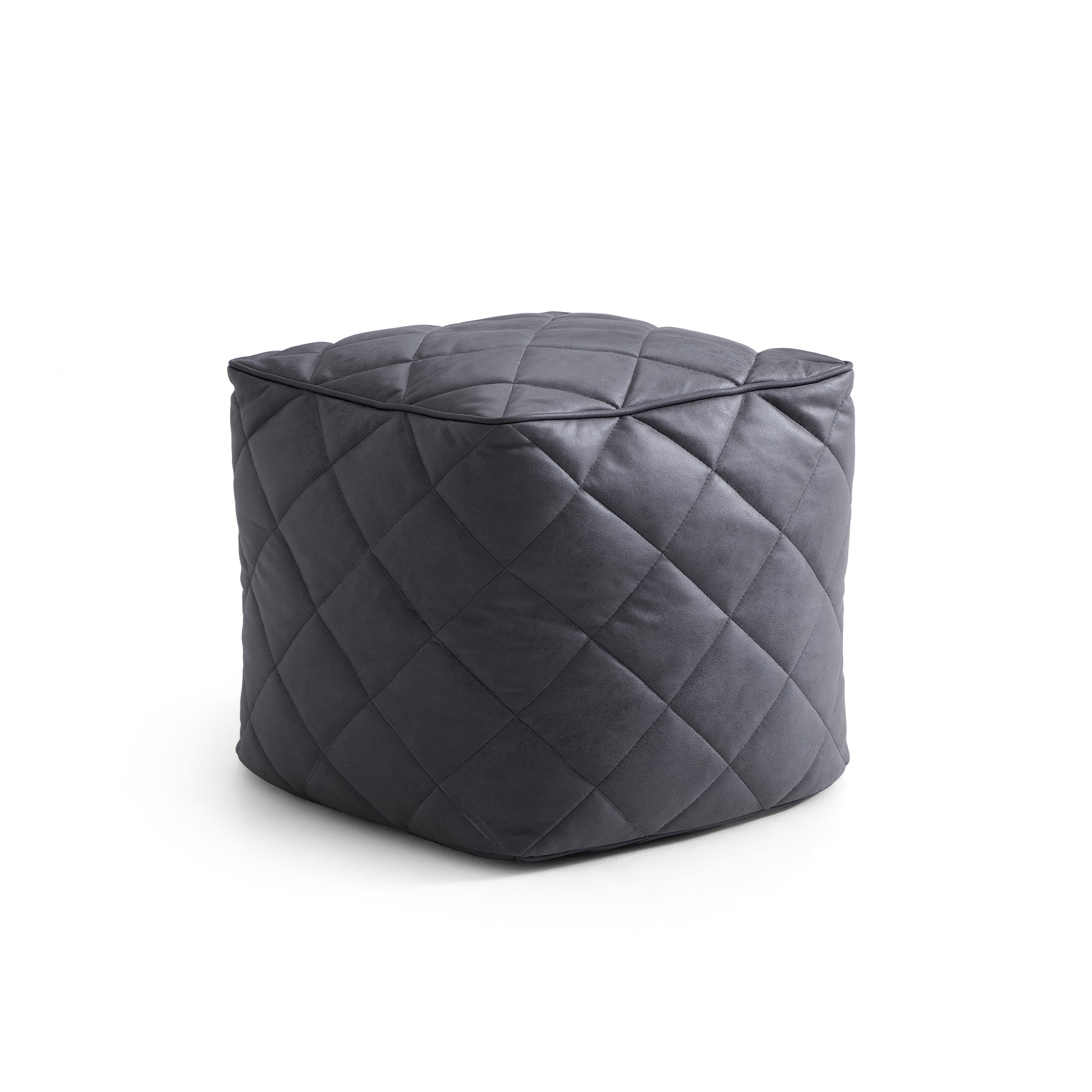 Waffle Dark Gray Leathaire Square Pouf