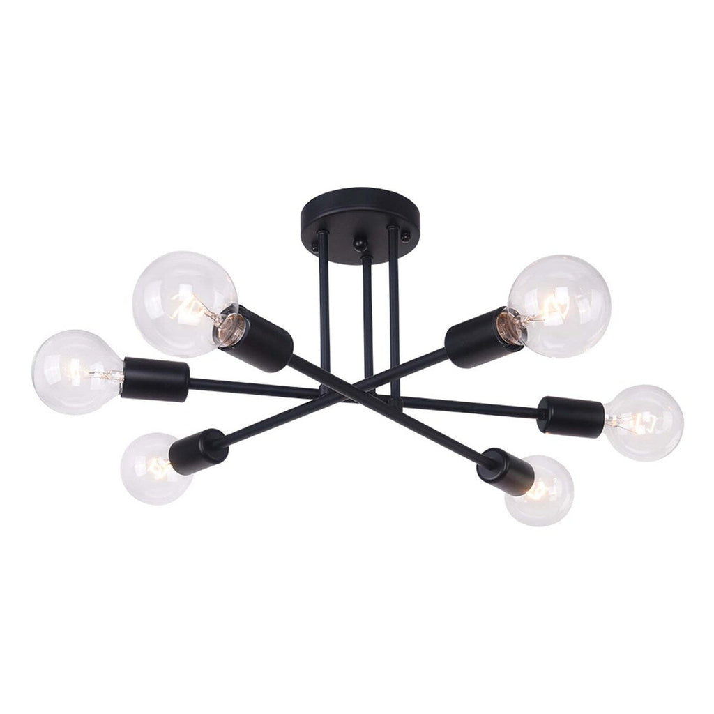 Plafonnier semi-encastré moderne en métal noir Sputnik à 6 lampes