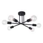 Plafonnier semi-encastré moderne en métal noir Sputnik à 6 lampes