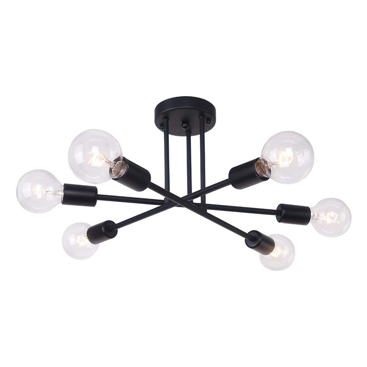 Plafonnier semi-encastré moderne en métal noir Sputnik à 6 lampes