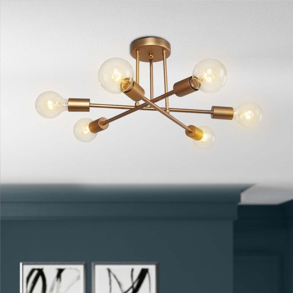 Plafonnier semi-encastré moderne en métal Sputnik de 6 lumières, 23,62 po
