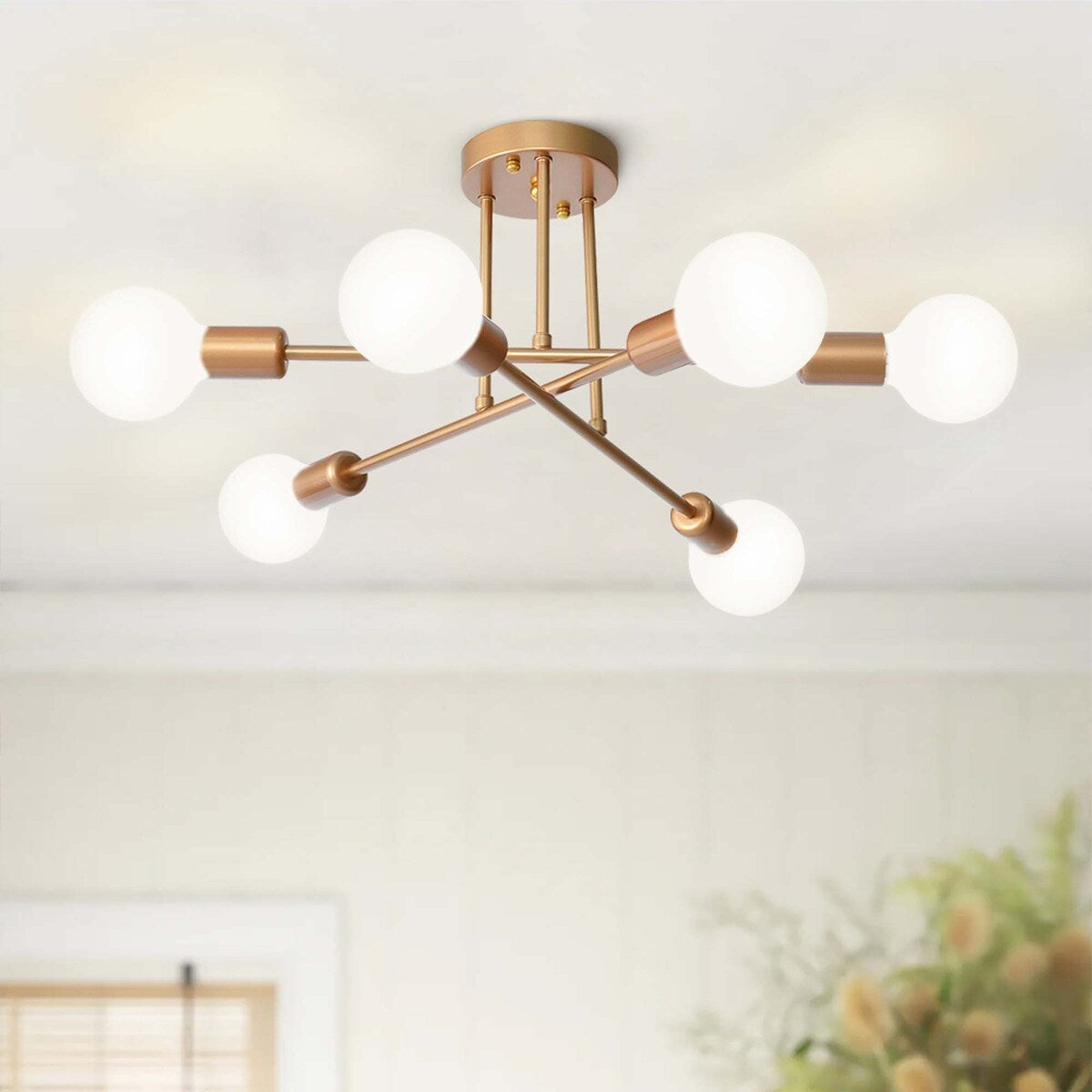 Plafonnier semi-encastré moderne en métal Sputnik de 6 lumières, 23,62 po