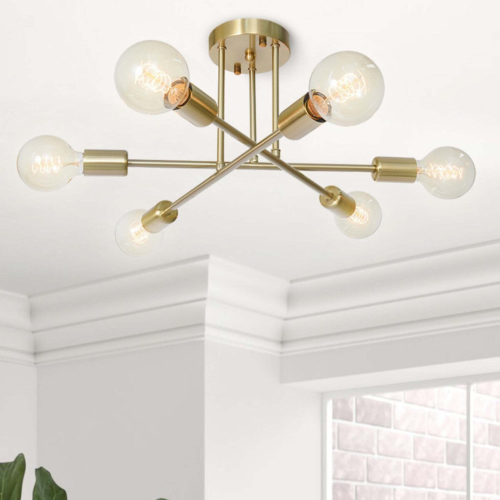 Plafonnier semi-encastré moderne en métal Sputnik de 6 lumières, 23,62 po