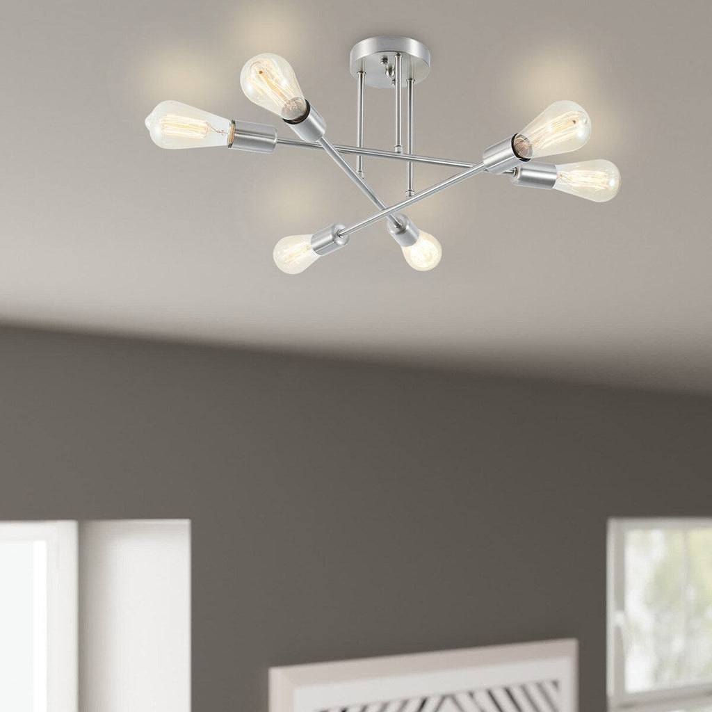 Plafonnier semi-encastré moderne en métal Sputnik de 6 lumières, 23,62 po