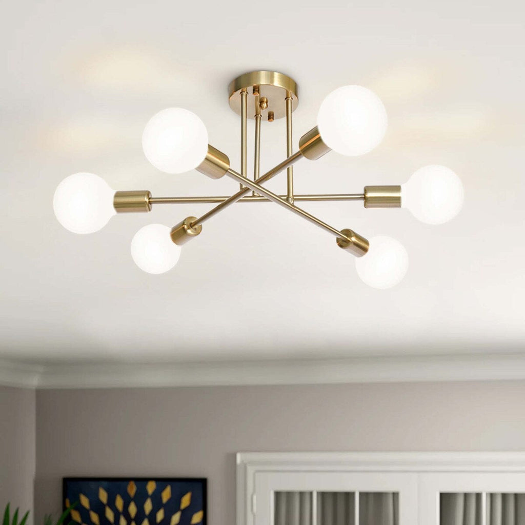 Plafonnier semi-encastré moderne en métal Sputnik de 6 lumières, 23,62 po