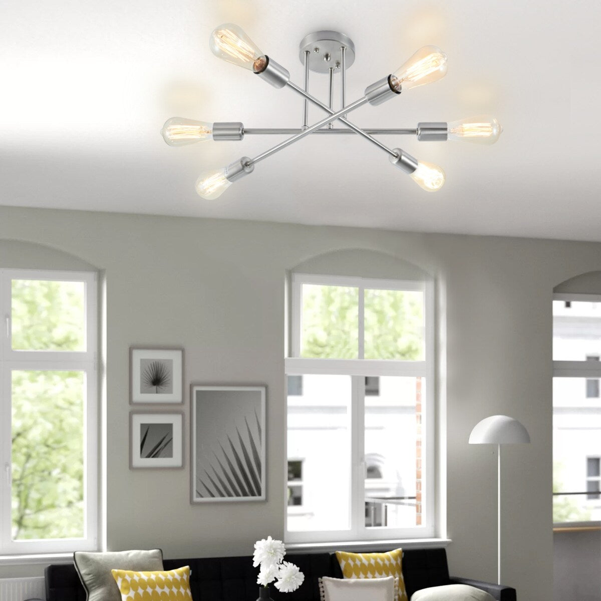 Plafonnier semi-encastré moderne en métal Sputnik de 6 lumières, 23,62 po