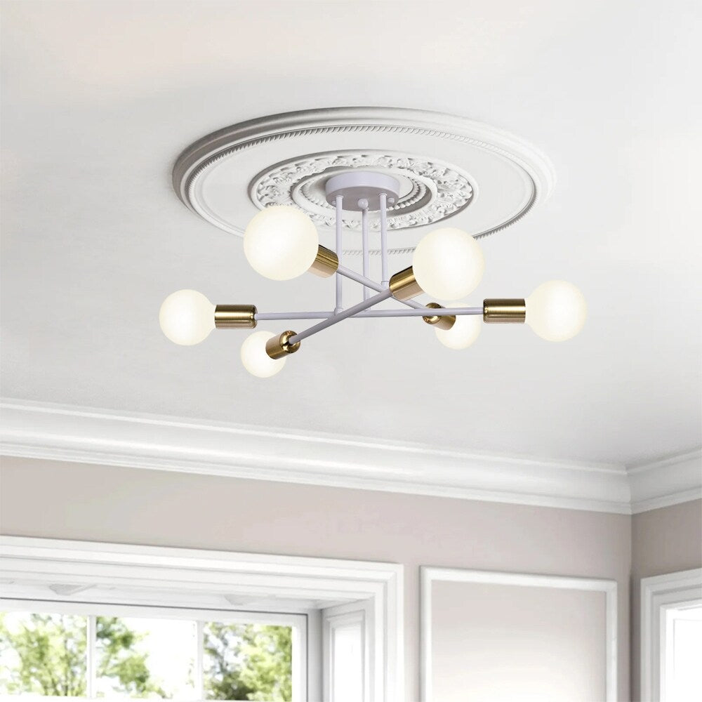 Plafonnier semi-encastré moderne en métal Sputnik de 6 lumières, 23,62 po