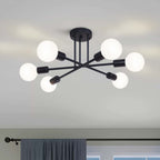 Plafonnier semi-encastré moderne en métal noir Sputnik à 6 lampes