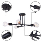 Plafonnier semi-encastré moderne en métal noir Sputnik à 6 lampes