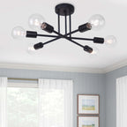 Plafonnier semi-encastré moderne en métal noir Sputnik à 6 lampes