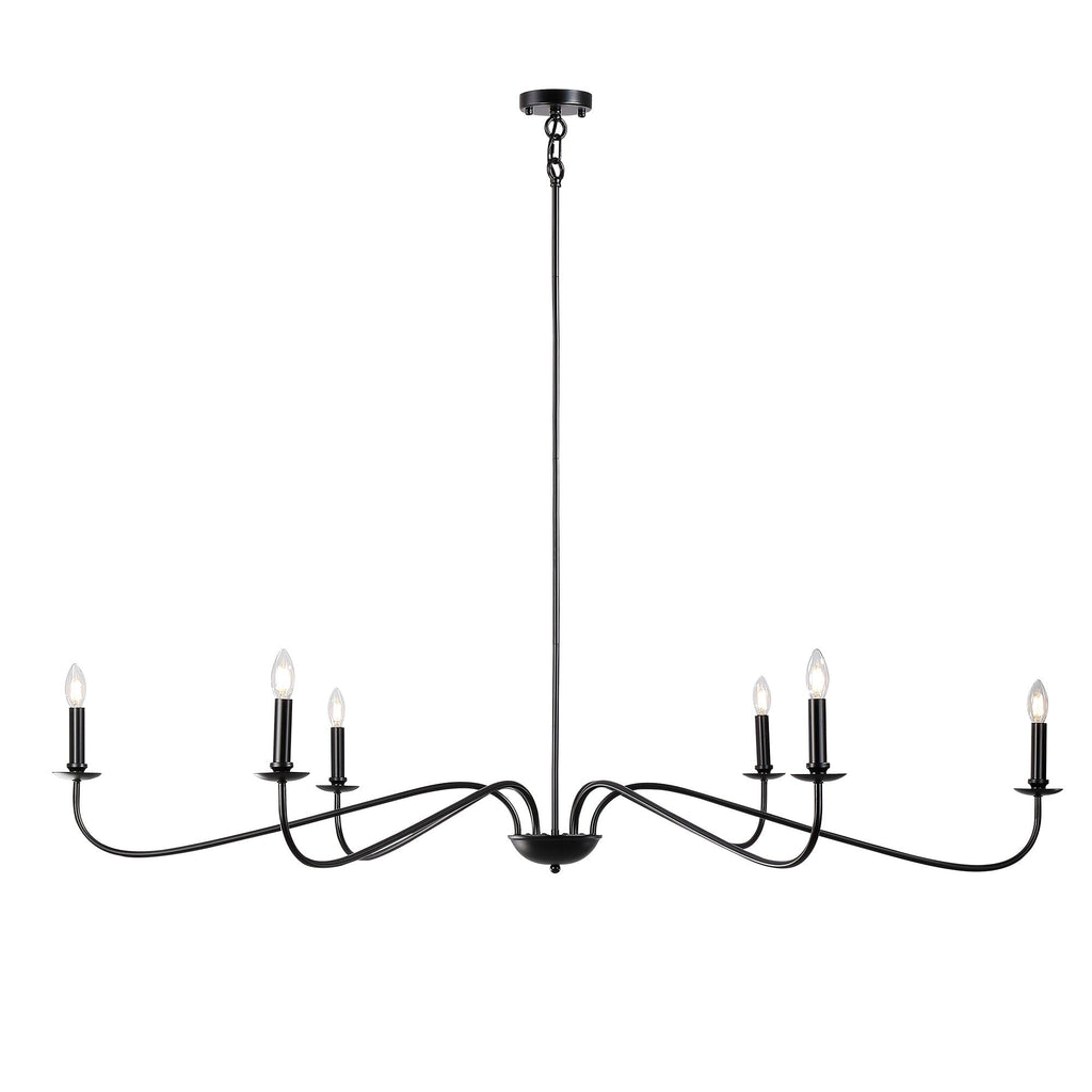 Lustre minimaliste à 6 lumières de 64 pouces, noir mat, or et chrome - N/A