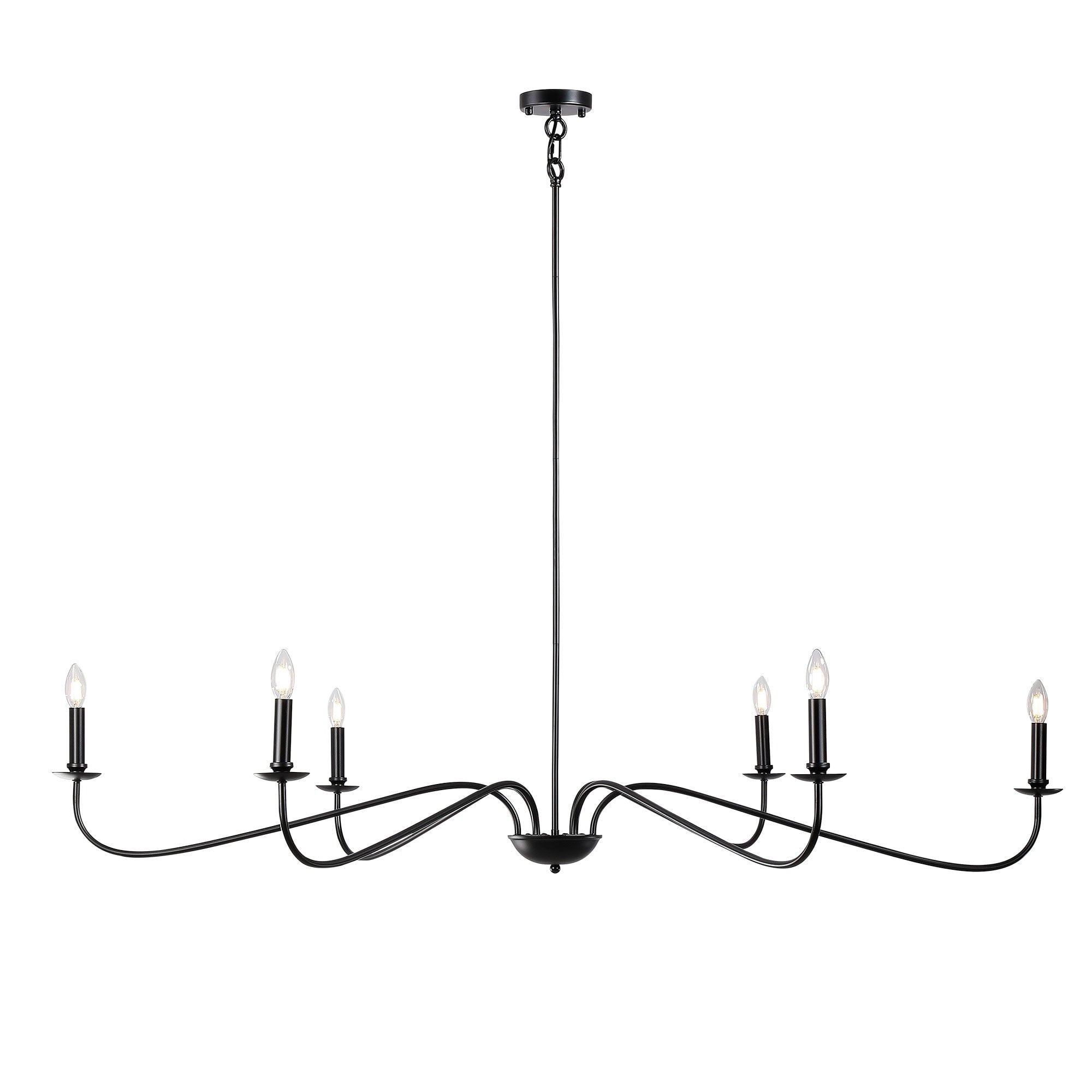 Lustre minimaliste à 6 lumières de 64 pouces, noir mat, or et chrome - N/A