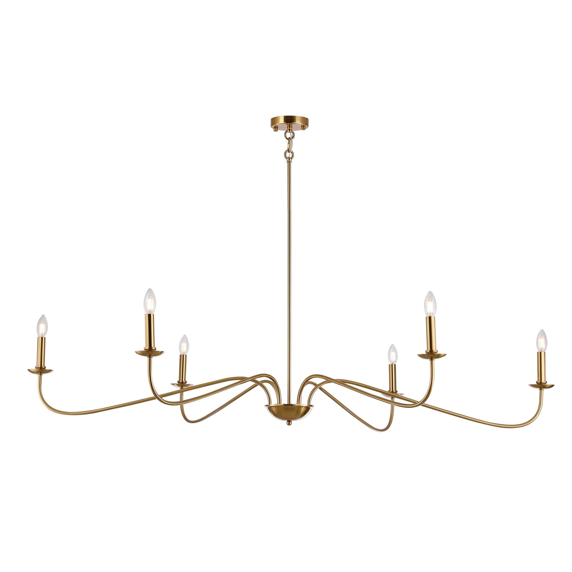Lustre minimaliste à 6 lumières de 64 pouces, noir mat, or et chrome - N/A