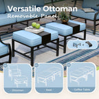 Ensemble de salon de jardin MAISON ARTS 6/7 pièces, canapé avec 2/4 chaises simples, 1 canapé 3 places et table basse/poufs