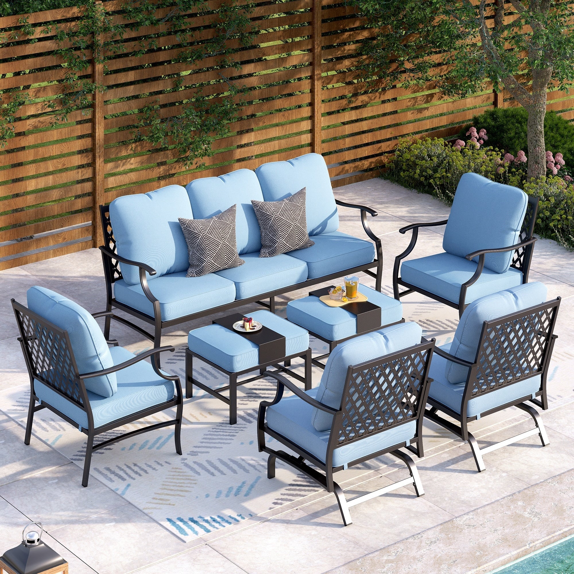 Ensemble de salon de jardin MAISON ARTS 6/7 pièces, canapé avec 2/4 chaises simples, 1 canapé 3 places et table basse/poufs