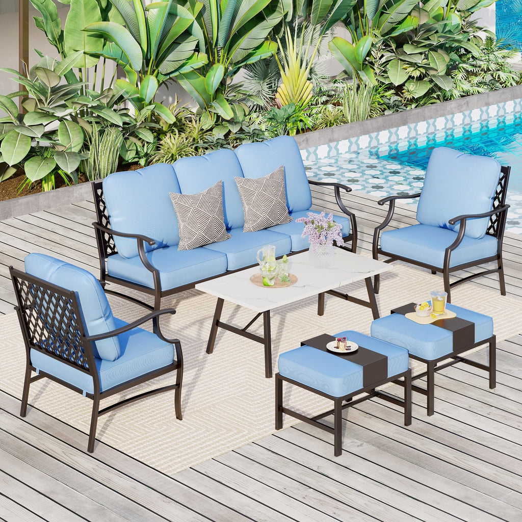 Ensemble de salon de jardin MAISON ARTS 6/7 pièces, canapé avec 2/4 chaises simples, 1 canapé 3 places et table basse/poufs