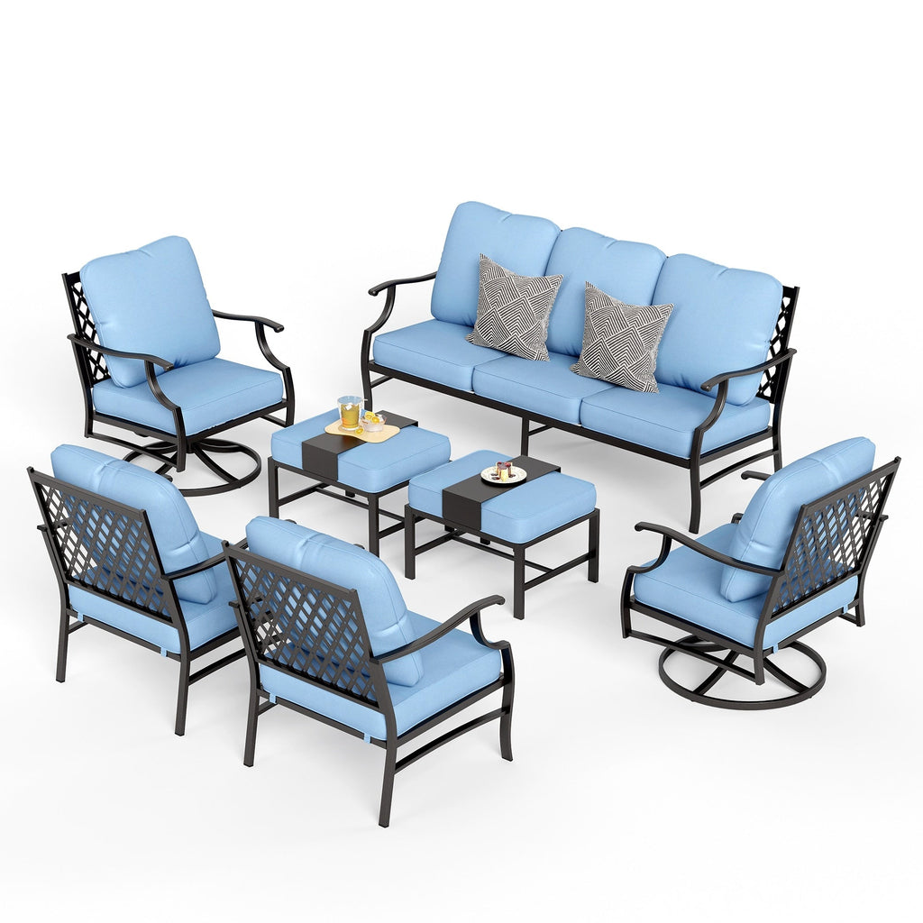 Ensemble de salon de jardin MAISON ARTS 6/7 pièces, canapé avec 2/4 chaises simples, 1 canapé 3 places et table basse/poufs
