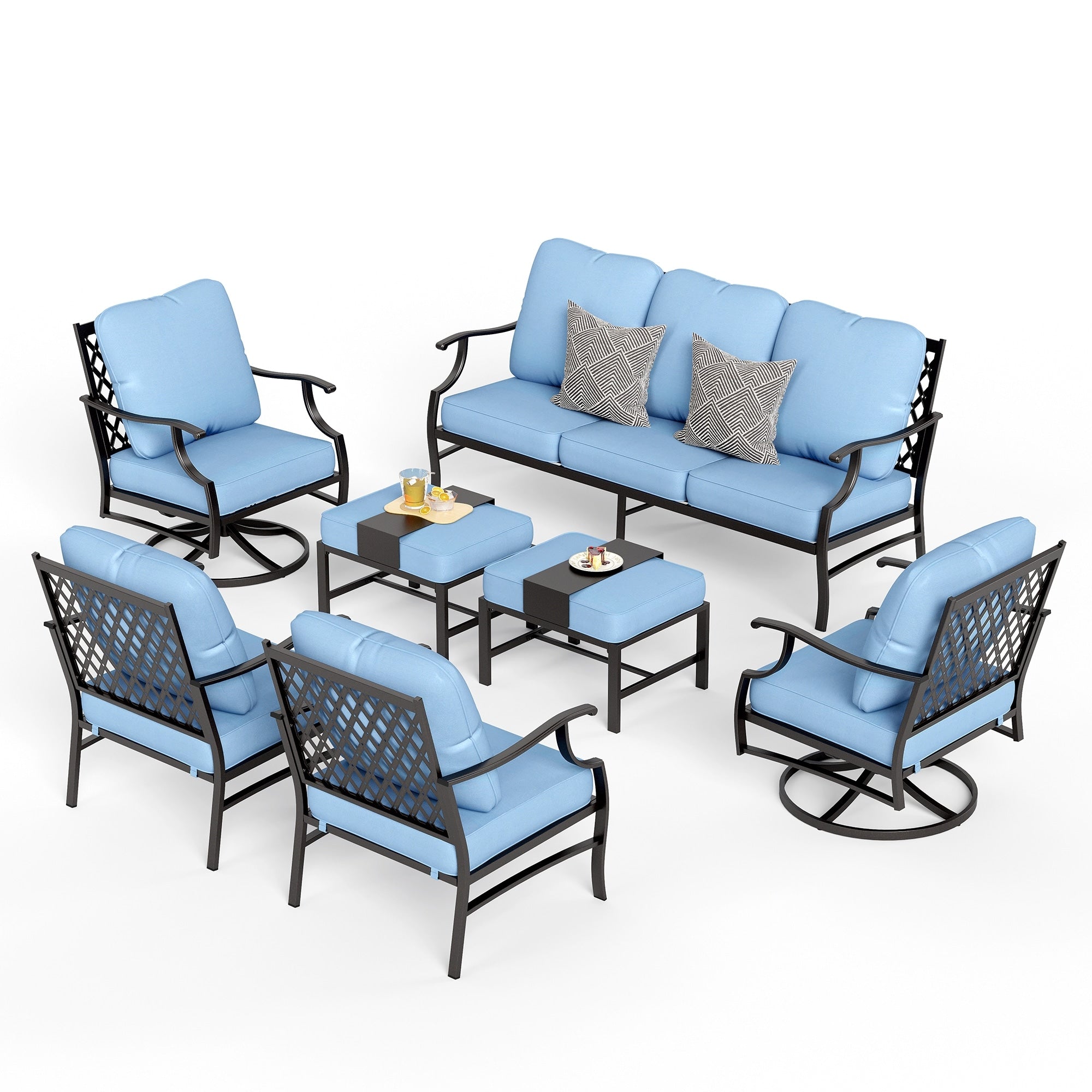 Ensemble de salon de jardin MAISON ARTS 6/7 pièces, canapé avec 2/4 chaises simples, 1 canapé 3 places et table basse/poufs