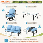 Ensemble de salon de jardin MAISON ARTS 6/7 pièces, canapé avec 2/4 chaises simples, 1 canapé 3 places et table basse/poufs